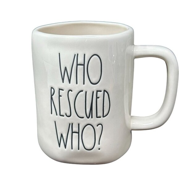Rae Dunn Pet Mug Who Rescued Who 16oz Pet Lover Gift Magenta Ceramic Tea Decor - Picture 1 of 8